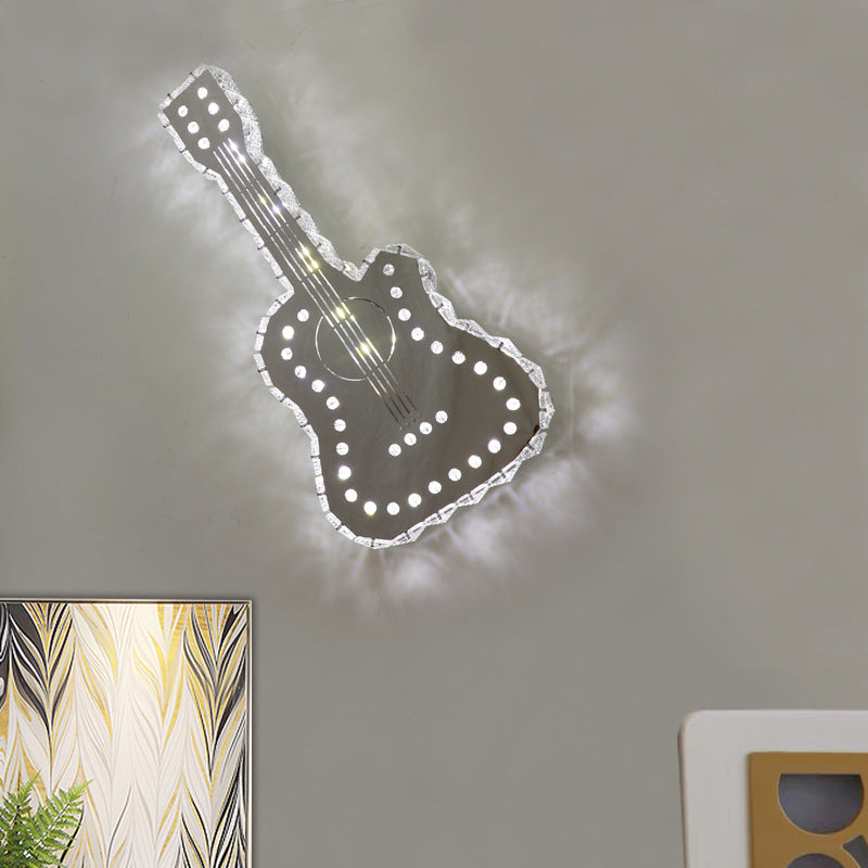 Guitar Bedchamber Wall Lamp Modern Clear K9 Crystal Blocks LED Gray Surface Wall Sconce