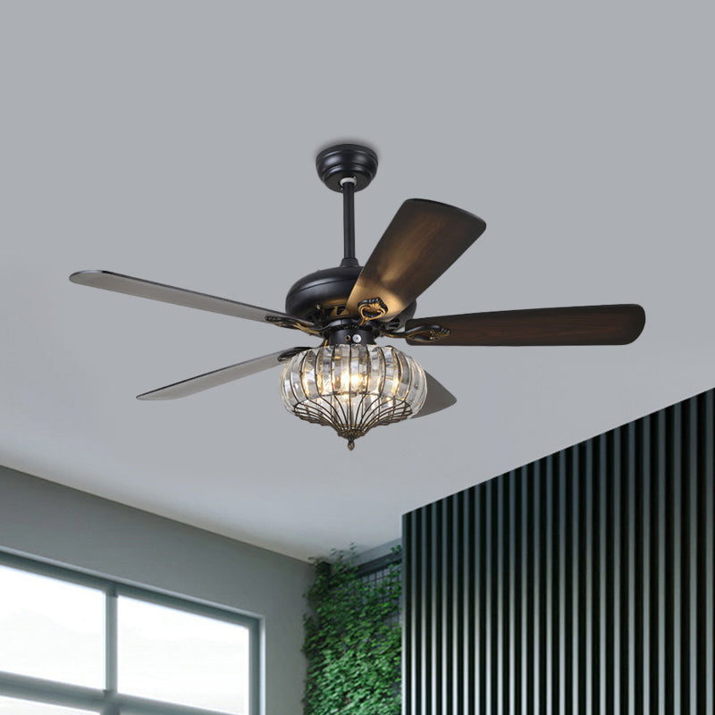 4 Blades LED Lantern Deckenlüftel Lampe Modernes Eisen klares Kristall halb Flush Light, 52 "Breite