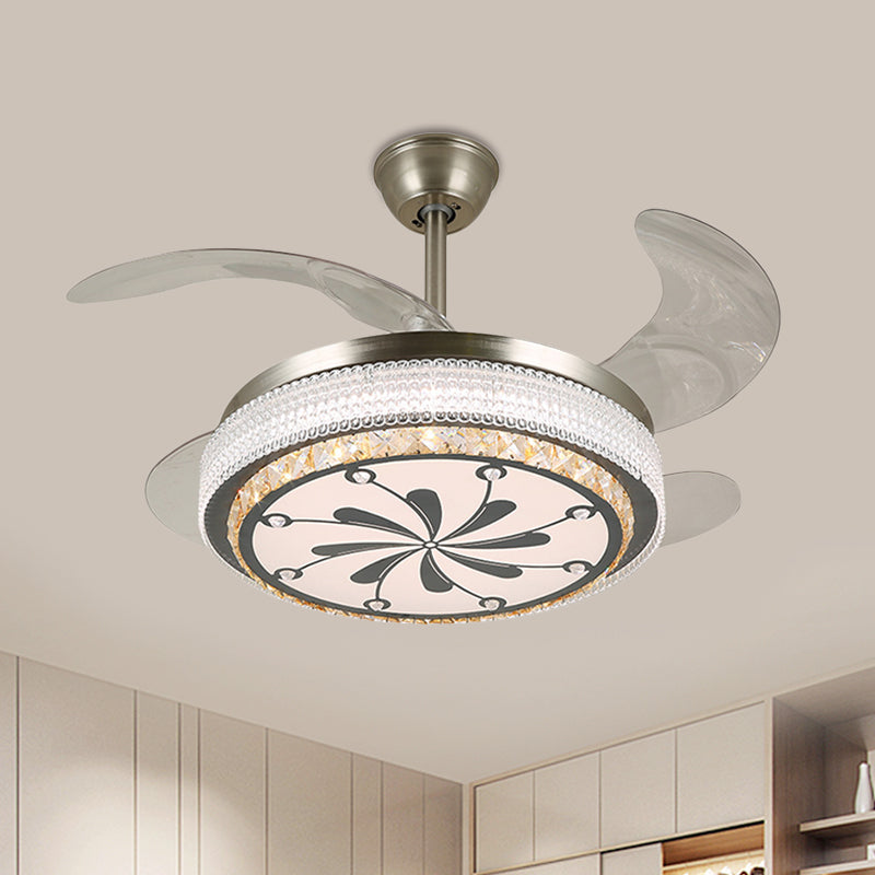 Lampada per ventola a sospensione per salotto da 19 "Lampa da ventola moderna Crystal Crystal Blocks Semifulto LED in acciaio inossidabile