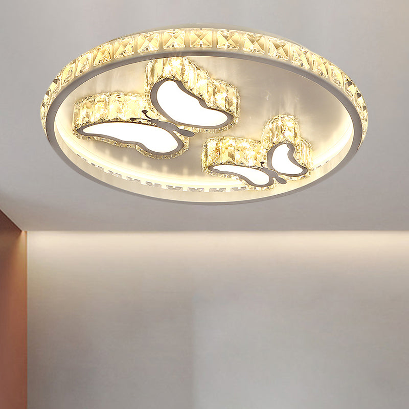 Butterfly/Loving Heart Flush Mount Contemporary Clear Crystal Blocks LED White Ceiling Mounted Fixture