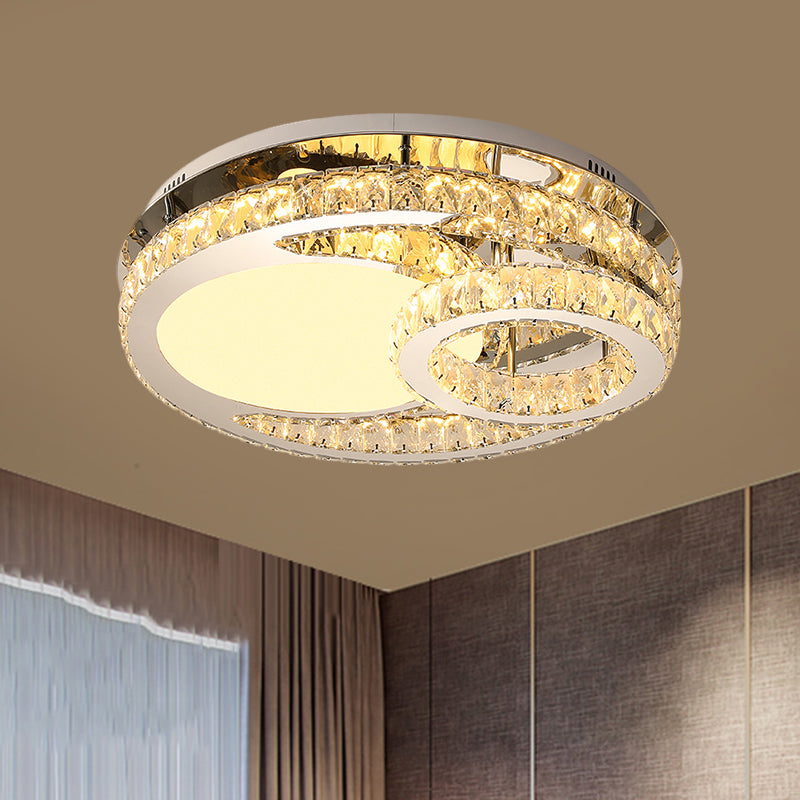 Ring Clear Cut Crystal Blocks Light Fixture Modern 19.5"/23.5" Wide LED Bedroom Flush Mount Lamp in Stainless-Steel