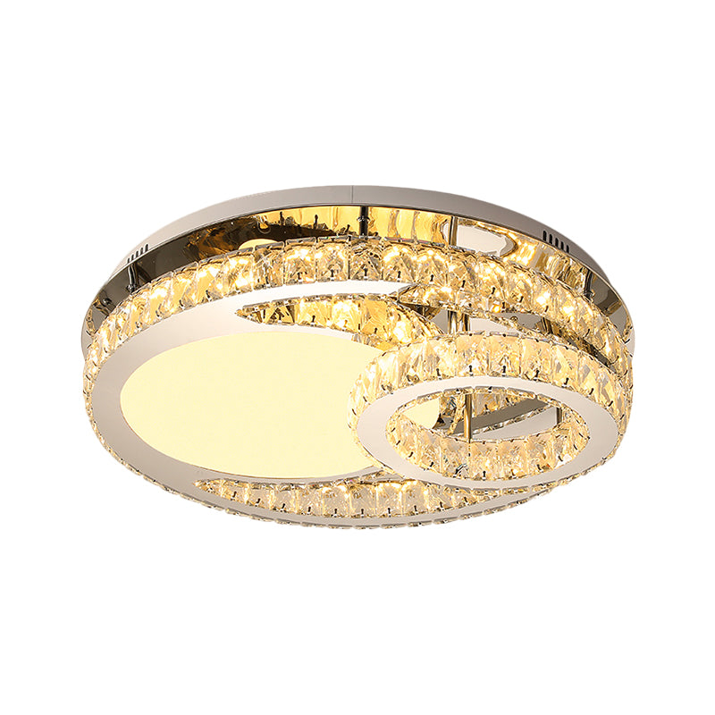 Ring Clear Cut Crystal Blocks Light Fixture Modern 19.5"/23.5" Wide LED Bedroom Flush Mount Lamp in Stainless-Steel