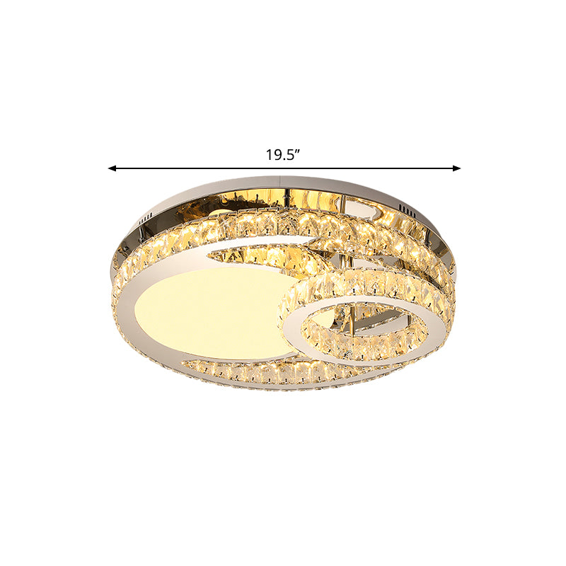 Ring Clear Cut Crystal Blocks Light Fixture Modern 19.5"/23.5" Wide LED Bedroom Flush Mount Lamp in Stainless-Steel