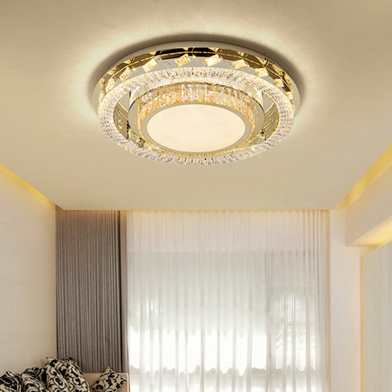 Clear Crystal Blocks LED Flush Mount Contemporary Stainless-Steel Square/Circular Parlor Ceiling Light Fixture