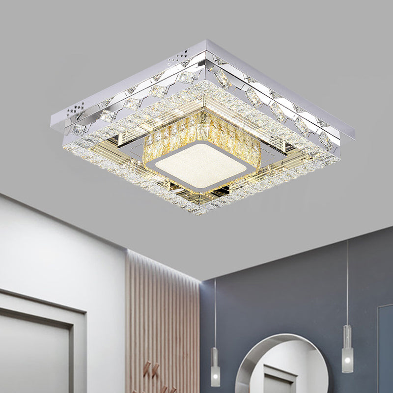 Clear Crystal Blocks LED Flush Mount Contemporary Stainless-Steel Square/Circular Parlor Ceiling Light Fixture