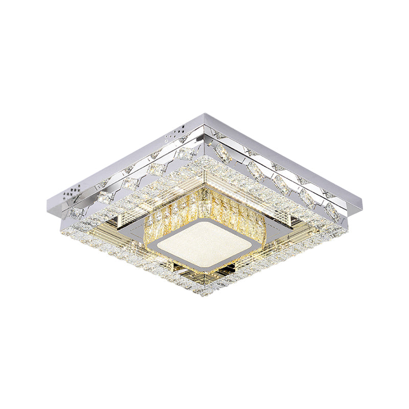 Clear Crystal Blocks LED Flush Mount Contemporary Stainless-Steel Square/Circular Parlor Ceiling Light Fixture