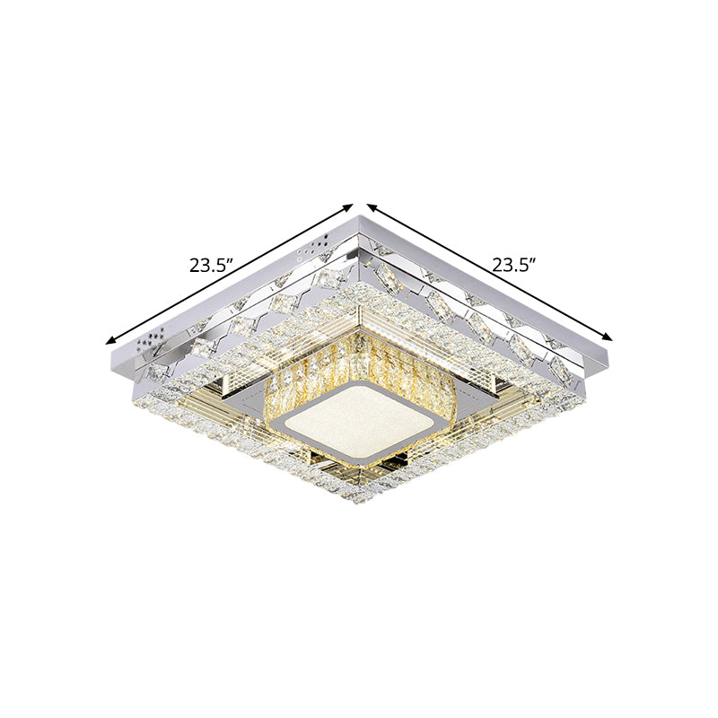 Clear Crystal Blocks LED Flush Mount Contemporary Stainless-Steel Square/Circular Parlor Ceiling Light Fixture