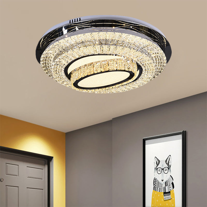 Circulair Clear Crystal Blocks Flush Light Moderne Grote Kamer LED Plafond Mount in Roestvrij staal