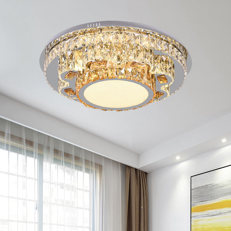 LED Round Ceiling Lamp Modern Stainless-Steel Rectangular-Cut Crystals Flushmount with Flower/Octagon/Oval Design