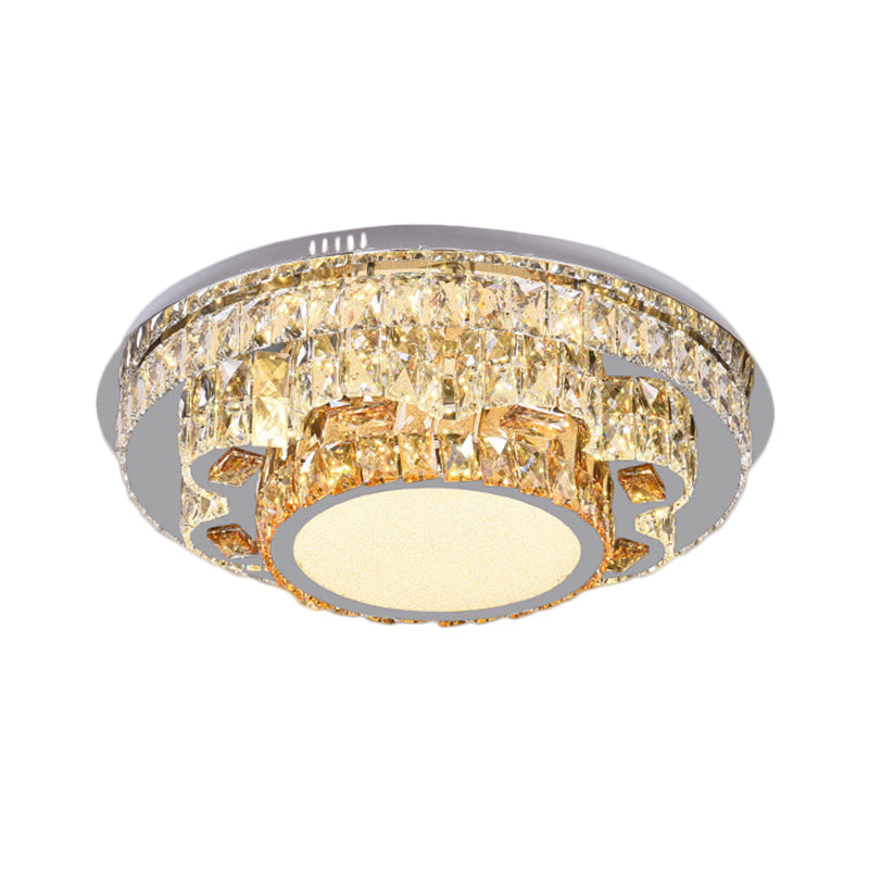 LED Round Ceiling Lamp Modern Stainless-Steel Rectangular-Cut Crystals Flushmount with Flower/Octagon/Oval Design