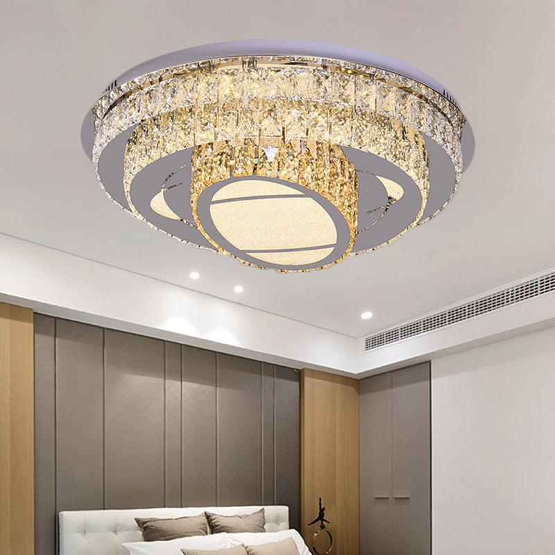 LED Round Ceiling Lamp Modern Stainless-Steel Rectangular-Cut Crystals Flushmount with Flower/Octagon/Oval Design