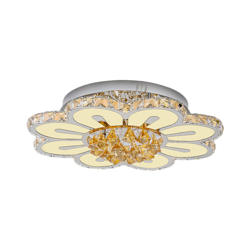 Amber Crystal Blocks White Finish Flushmount Peach Blossom LED Contemporary Lighting Fixture