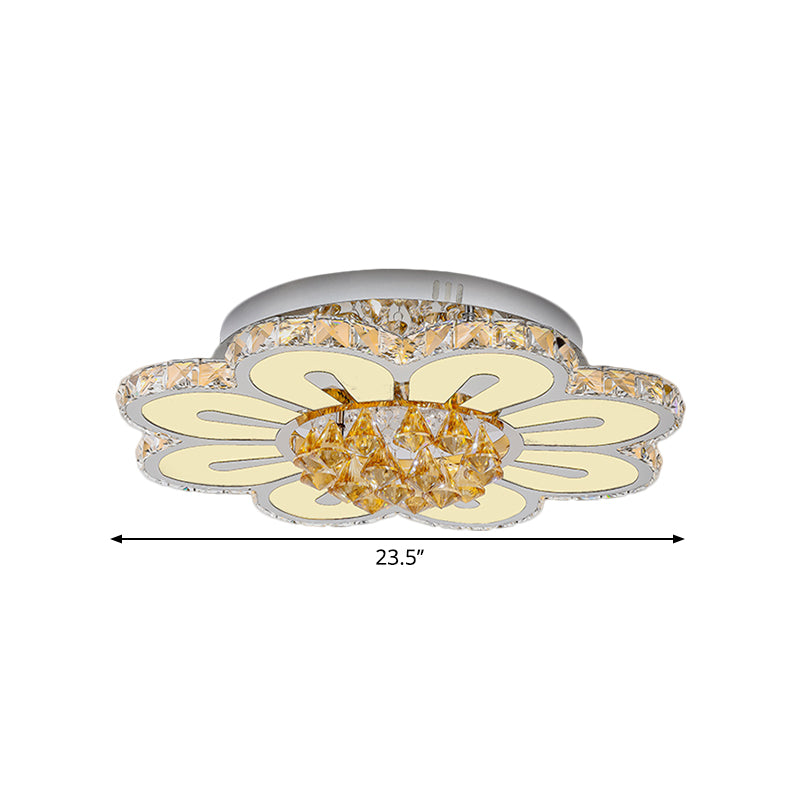 Amber Crystal Blocks White Finish Flushmount Peach Blossom LED Contemporary Lighting Fixture