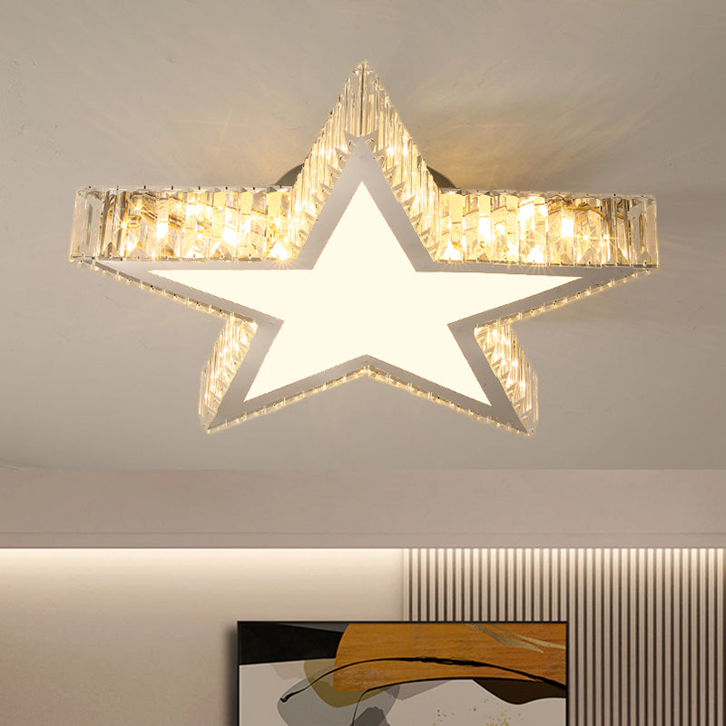Star Bedroom Ceiling Lamp Contemporary Clear Rectangular-Cut Crystals Stainless-Steel LED Flush Mount Light