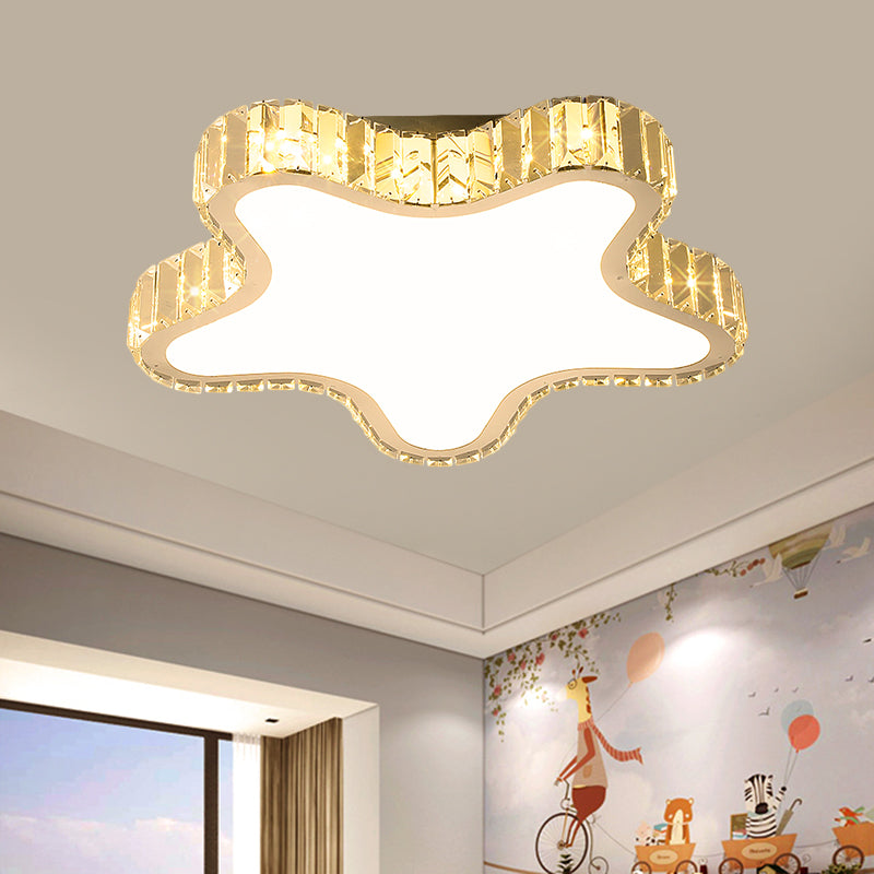 Clear Rectangular-Cut Crystals LED Ceiling Lamp Modern Stainless-Steel Five-Pointed Star Bedroom Flushmount