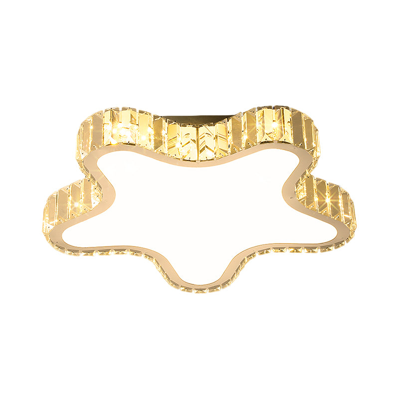 Clear Rectangular-Cut Crystals LED Ceiling Lamp Modern Stainless-Steel Five-Pointed Star Bedroom Flushmount