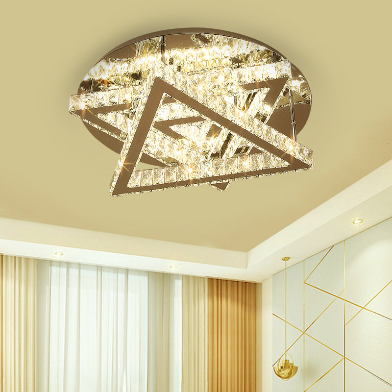 Plafond LED Mount contemporain double triangle claire les cristaux de coupe rectangulaire semi-rincer en acier inoxydable