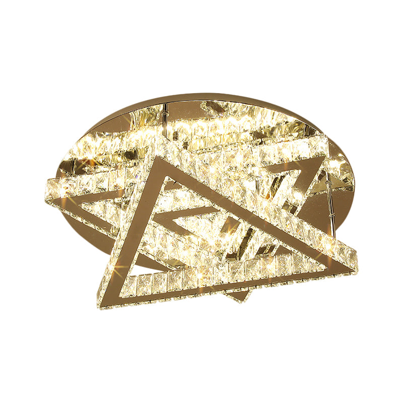 Plafond LED Mount contemporain double triangle claire les cristaux de coupe rectangulaire semi-rincer en acier inoxydable