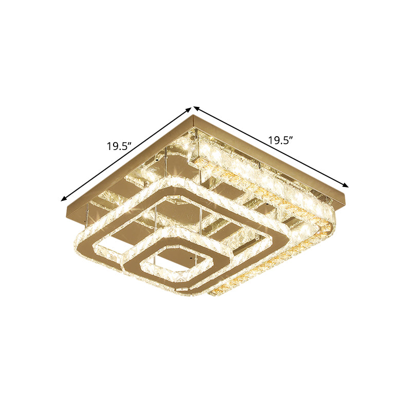 Luz de techo cuadrado de acero inoxidable bloques de cristal transparentes modernos Montaje semi-flush