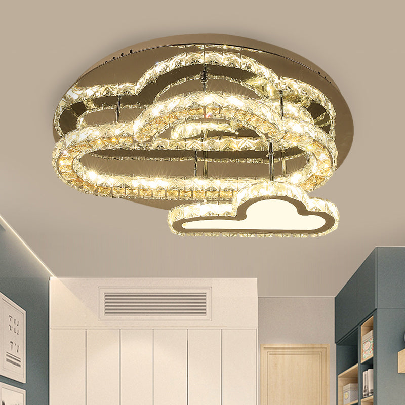 Modern Cloud Semi Flush Mount Clear Crystals LED Light Lighting en acero inoxidable