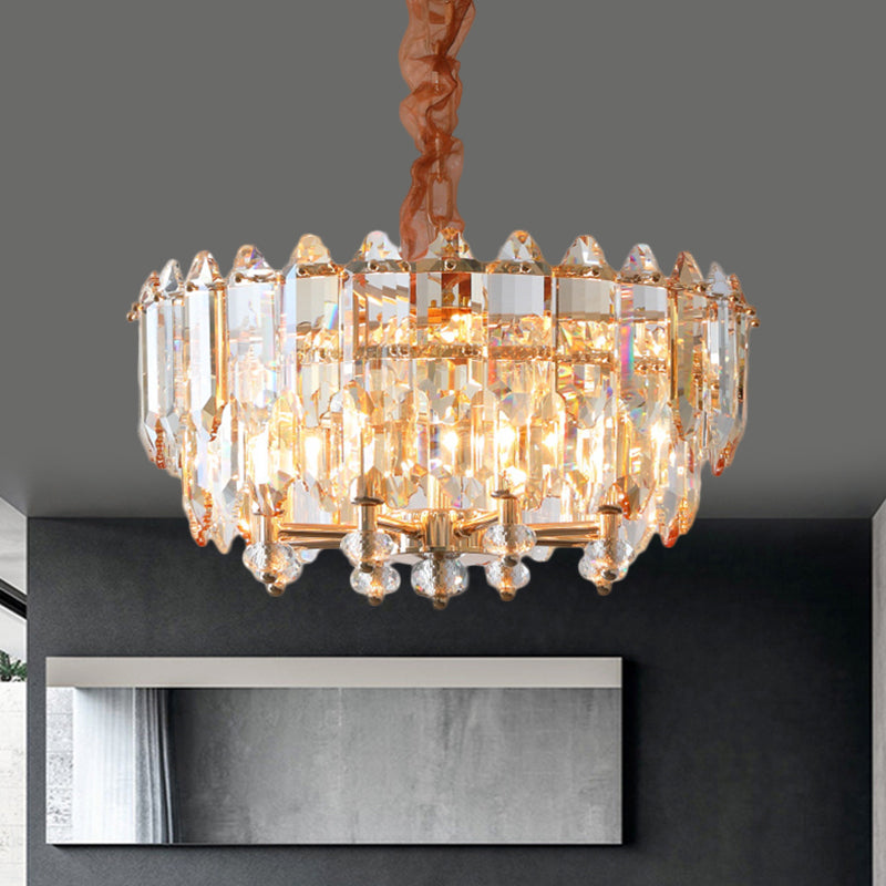 8 Bulbs Metal Frame Chandelier Light Modern Gold Clear Beveled Crystal Blocks Suspension Pendant