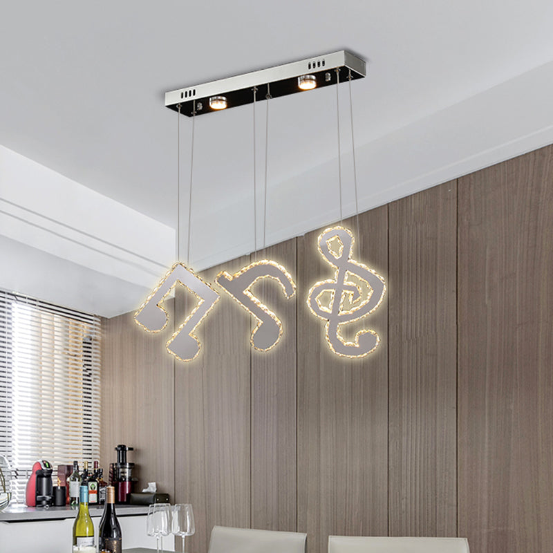 Stainless-Steel LED Swag Pendant Light Modern Clear Beveled Crystals Musical Note Suspension Lamp