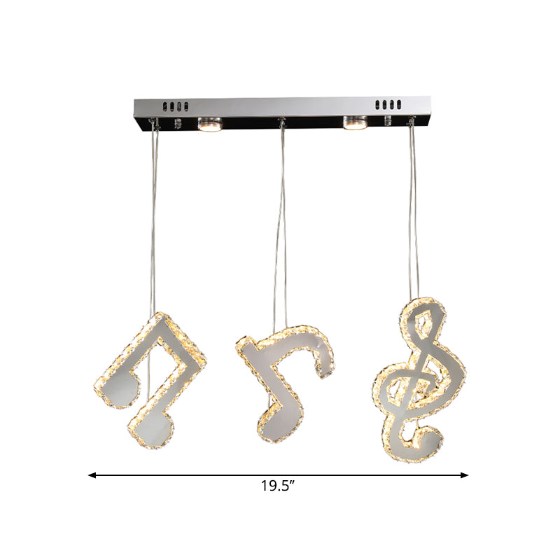 Stainless-Steel LED Swag Pendant Light Modern Clear Beveled Crystals Musical Note Suspension Lamp