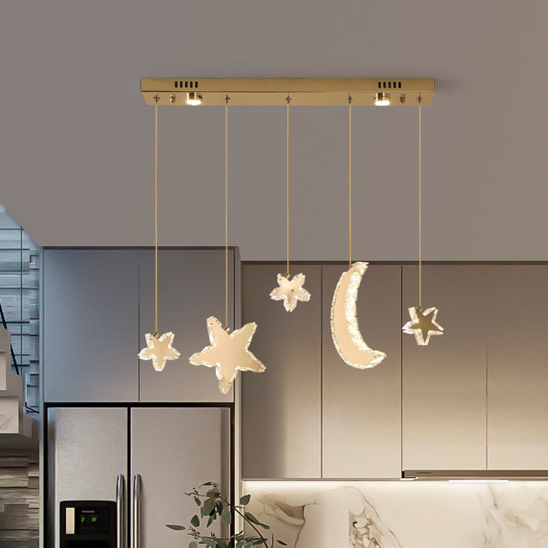 Camera da letto di luna e stella Multi sospeso Light Contemporary Crystal Blocks Blocchi a led in acciaio inossidabile Lampada a ciondolo