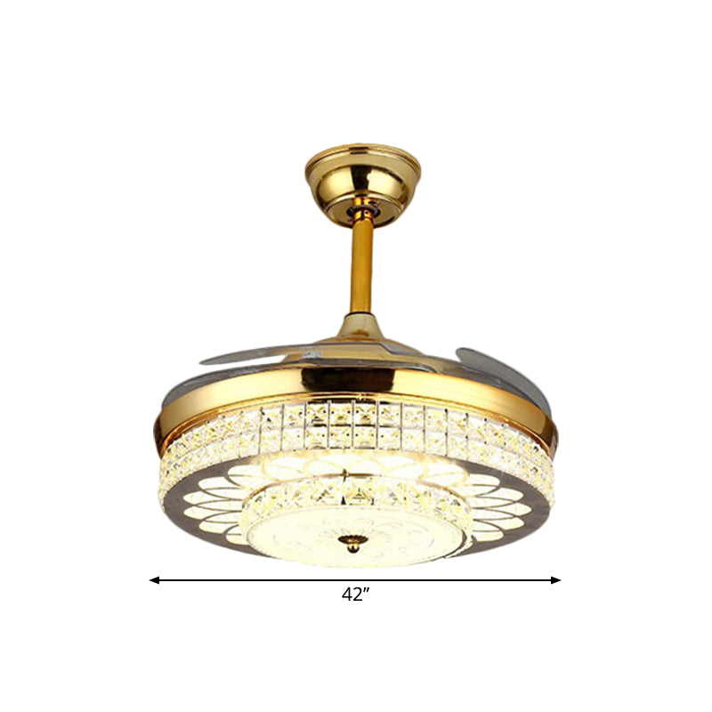 Finitura dell'oro 42 "LED largo a LED semifulco Contemporaneo Cristallino trasparente Blocchi a soffitto a soffitto con 3 lame