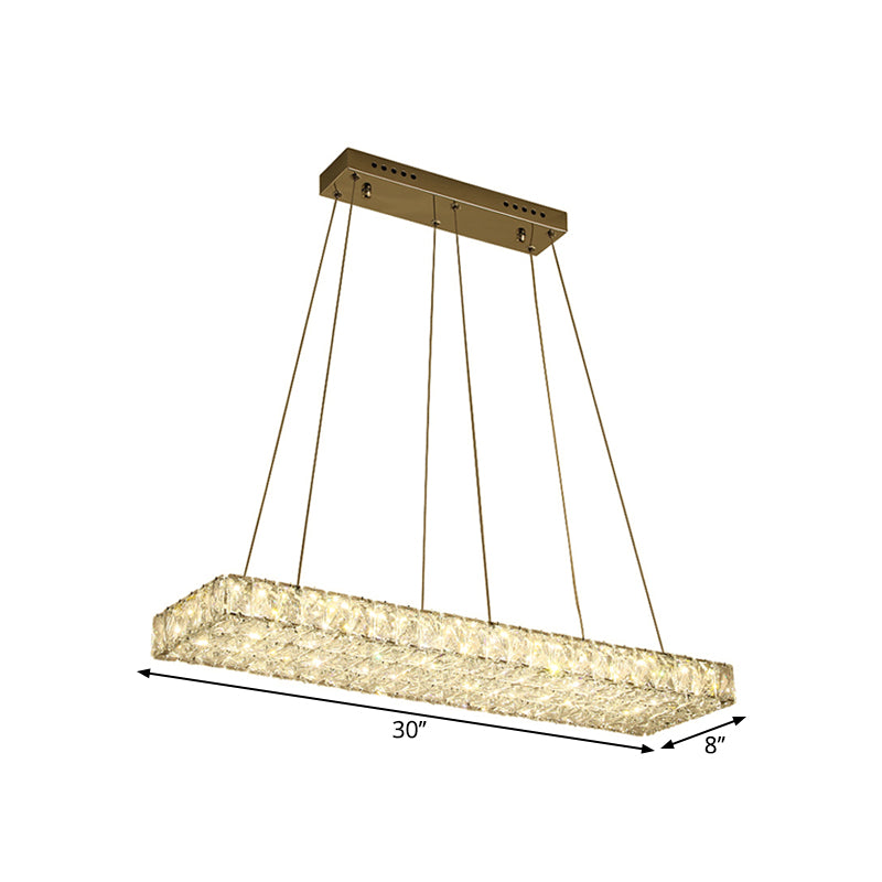 Lampadario dell'isola a led moderna rettangolare cristallo chiaro ciondolo appeso per sala da pranzo