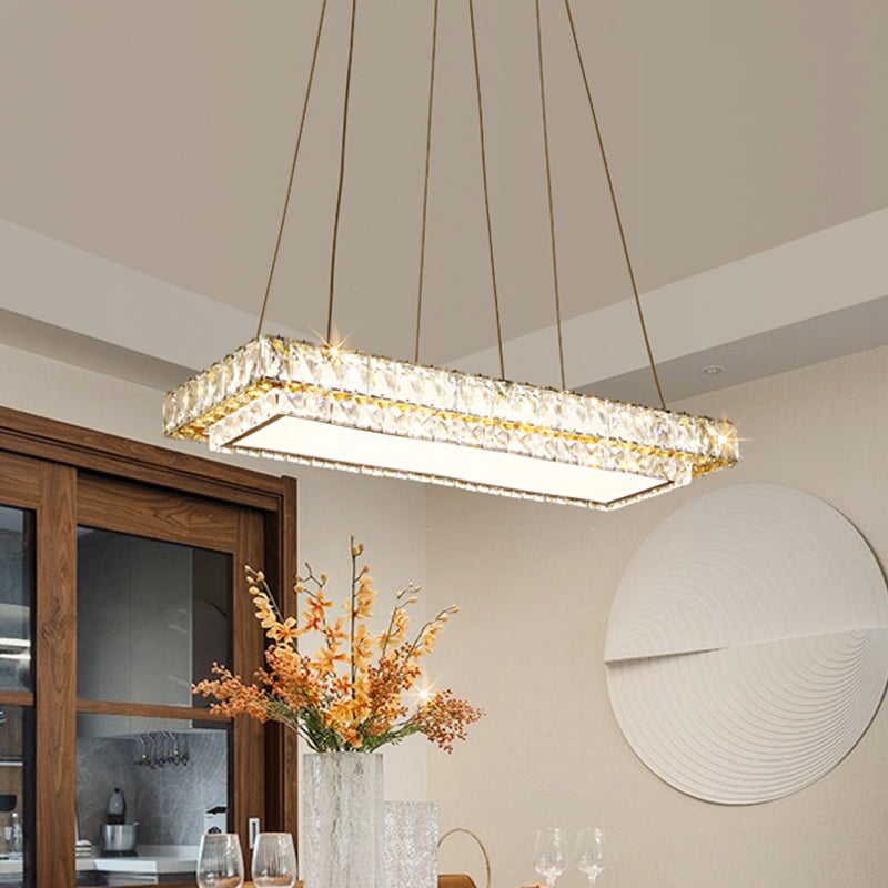 Clear Crystal Blocks Rectangle Suspension Light Modern Dinning Room LED Island Lighting