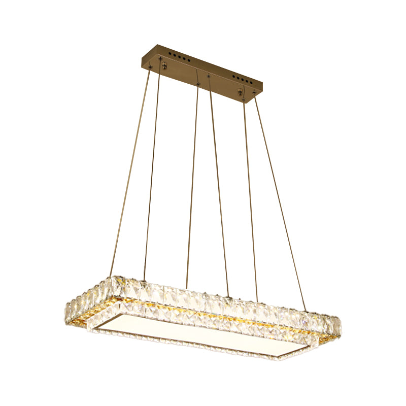 Clear Crystal Blocks Rectangle Suspension Light Modern Dinning Room LED Island Lighting
