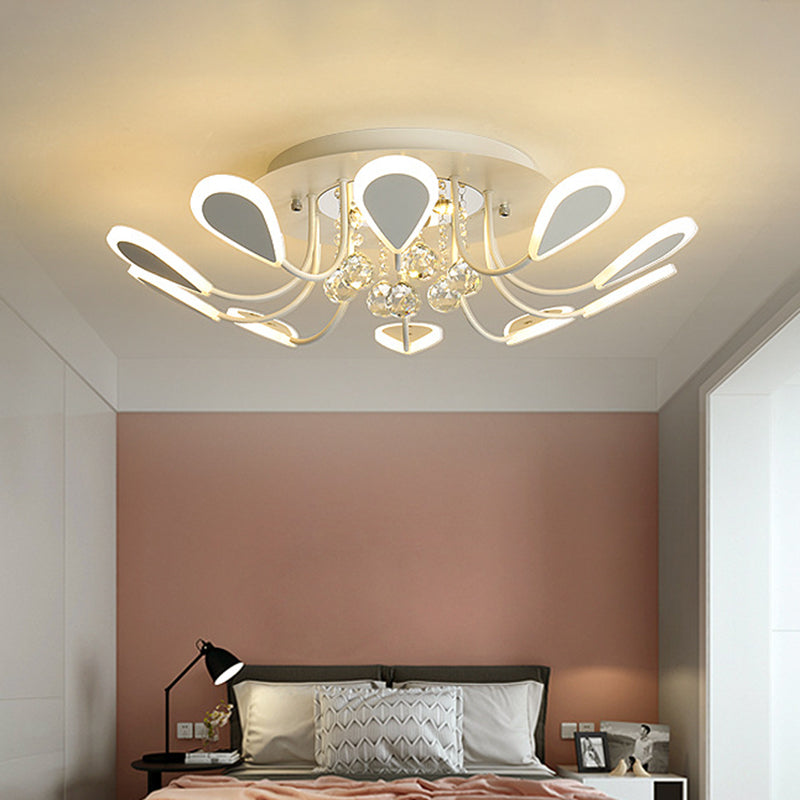 Black/White Teardrop Flushmount Modern Style Bevel Cut Glass 10/12 Bulbs Ceiling Mounted Fixture in Warm/White Light