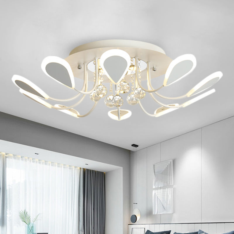 Black/White Teardrop Flushmount Modern Style Bevel Cut Glass 10/12 Bulbs Ceiling Mounted Fixture in Warm/White Light