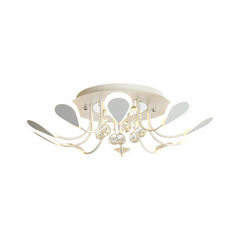 Black/White Teardrop Flushmount Modern Style Bevel Cut Glass 10/12 Bulbs Ceiling Mounted Fixture in Warm/White Light