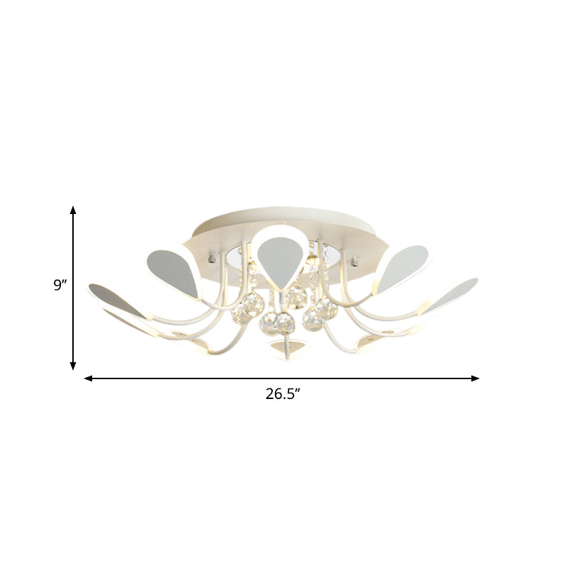 Black/White Teardrop Flushmount Modern Style Bevel Cut Glass 10/12 Bulbs Ceiling Mounted Fixture in Warm/White Light