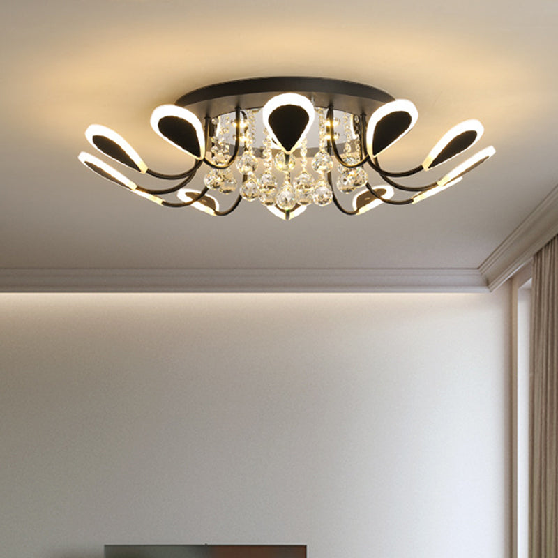 Black/White Teardrop Flushmount Modern Style Bevel Cut Glass 10/12 Bulbs Ceiling Mounted Fixture in Warm/White Light