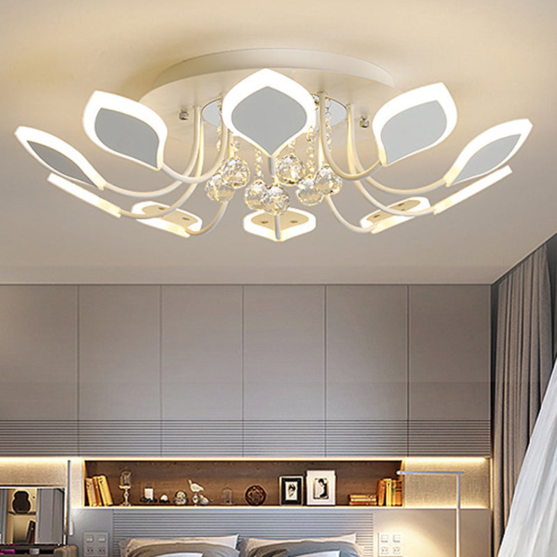 10/12 Heads Parlor Flush Mount Lamp Contemporary Black/White Ceiling Lighting with Raindrop Crystal Shade, Warm/White Light