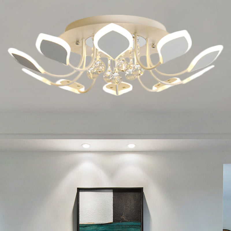 10/12 Heads Parlor Flush Mount Lamp Contemporary Black/White Ceiling Lighting with Raindrop Crystal Shade, Warm/White Light