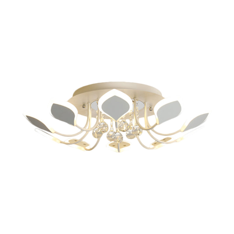 10/12 Heads Parlor Flush Mount Lamp Contemporary Black/White Ceiling Lighting with Raindrop Crystal Shade, Warm/White Light