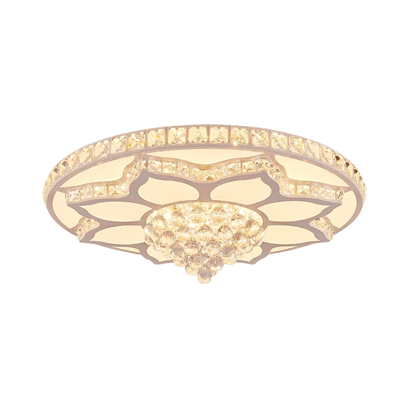 19.5"/23.5" Wide Lotus Flush Mount Modern Cut Crystal White LED Close to Ceiling Lighting Fixture, Warm/White Light