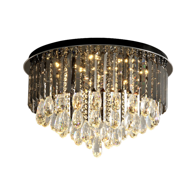 Crystal Drip Conical Flush Mount Light Modern 6/10 Heads Ceiling Lighting in Black, 19.5"/23.5" Wide