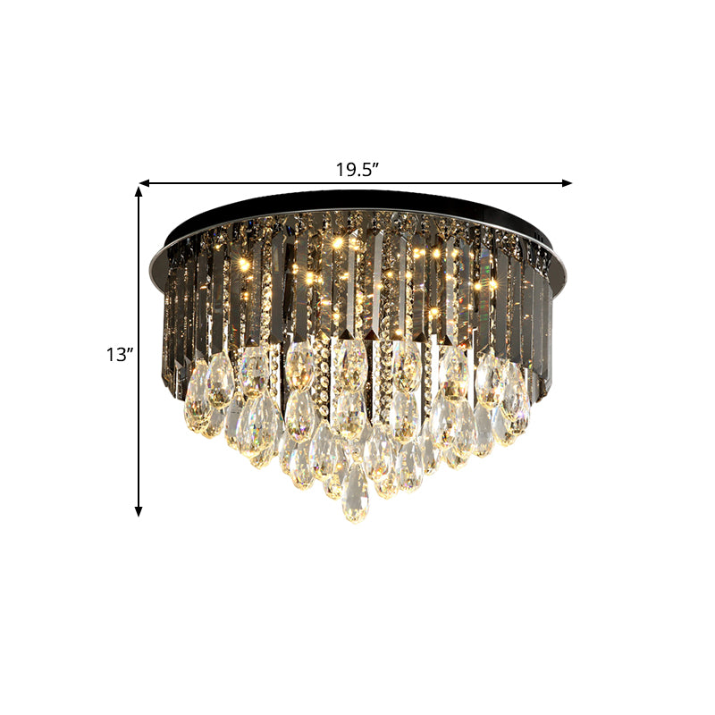 Crystal Drip Conical Flush Mount Light Modern 6/10 Heads Ceiling Lighting in Black, 19.5"/23.5" Wide