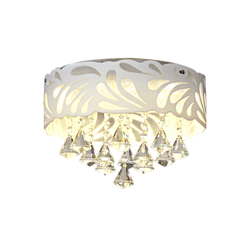 18"/23.5"/12.5" Wide Cone Flushmount Modern Clear Crystal 8/12-Bulb/LED White Ceiling Light Fixture with Drum Shade