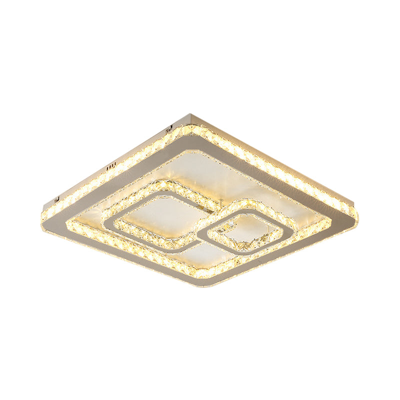 Chrome Square LED Flush Mount Lamp Modern Beveled Glass Close to Ceiling Lamp in Warm/White Light, 16.5"/20.5"/35.5" Wide