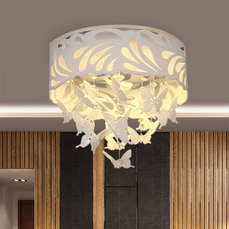 8/12-Head/LED Conical Flush Light Contemporary Crystal Drop Close to Ceiling Lighting in White, 18"/23.5"/12.5" Wide