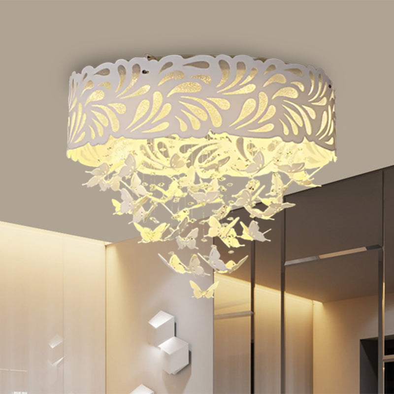 8/12-Head/LED Conical Flush Light Contemporary Crystal Drop Close to Ceiling Lighting in White, 18"/23.5"/12.5" Wide
