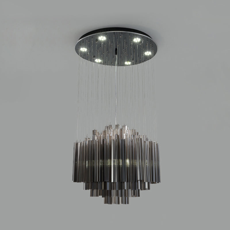 31.5"/35.5" Wide Hexagon Pendant Light Contemporary Black Crystal Rod LED Ceiling Hang Fixture