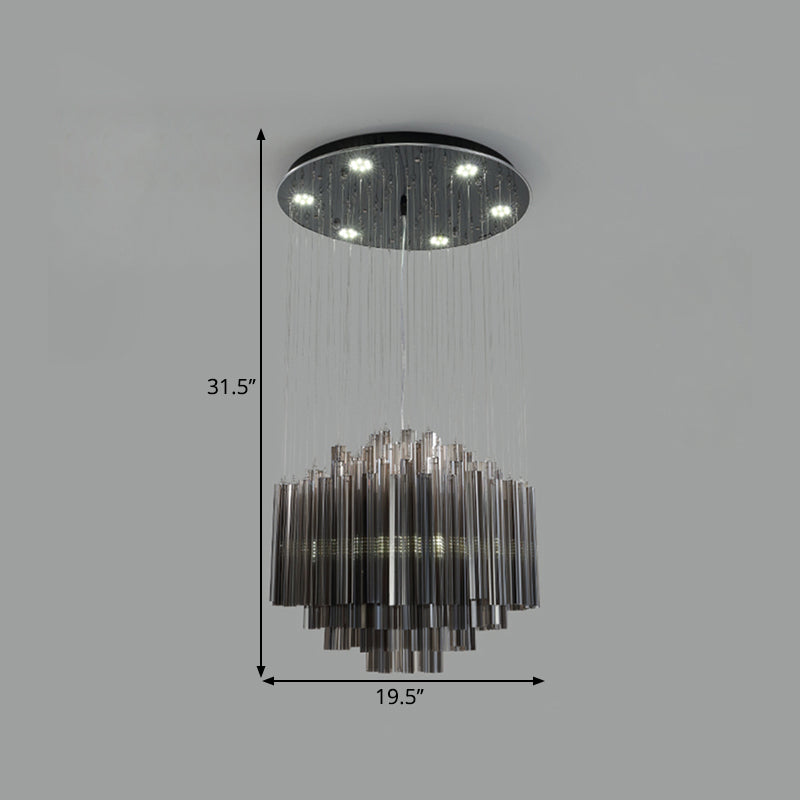 31.5"/35.5" Wide Hexagon Pendant Light Contemporary Black Crystal Rod LED Ceiling Hang Fixture