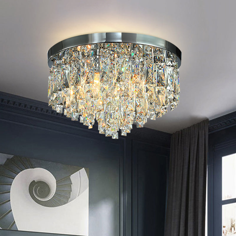 12"/18" Wide Modern Conical Ceiling Lamp Crystal Block 4/6-Bulb Flush Mount Lighting Fixture in Chrome